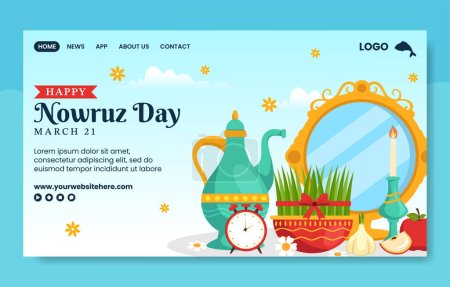 Téléchargez les illustrations : Happy Nowruz Day Médias sociaux Page d'atterrissage Dessin animé plat Modèle dessiné à la main Illustration - en licence libre de droit