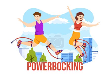 Téléchargez les illustrations : Illustration de sport Powerbocking avec bottes sautantes pour bannière Web ou page d'atterrissage dans des modèles dessinés à la main de dessin animé plat de sports extrêmes - en licence libre de droit