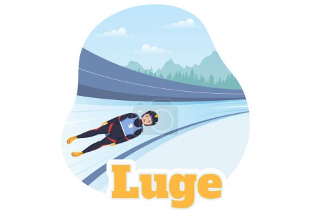 Illustration for Luge Sled Race Athlete Winter Sport Illustration with Riding a Sledding, Ice and Bobsleigh in Flat Cartoon Hand Drawn for Landing Page Templates - Royalty Free Image