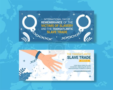 Téléchargez les illustrations : Remembrance of the Victims of Slavery and Slave Trade Horizontal Banner Flat Cartoon Hand Drawn Templates Illustration - en licence libre de droit