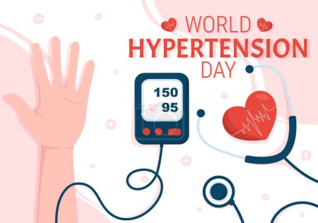 World Hypertension Day on May 17th Illustration with High Blood Pressure and Red Love Image in Flat Cartoon Hand Drawn for Landing Page Templates
