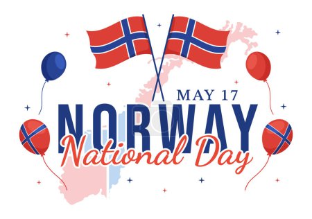 Día Nacional de Noruega el 17 de mayo Ilustración con bandera Celebración noruega y festiva en dibujos animados planos dibujados a mano para plantillas de página de aterrizaje