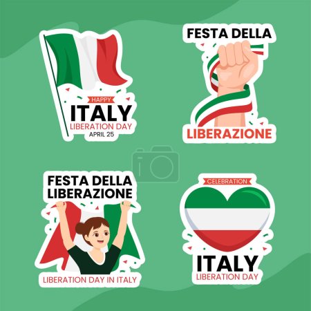 Italie Libération Jour Étiquette plat dessin animé à la main Modèles Illustration de fond