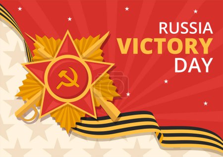 Téléchargez les illustrations : Jour de la Victoire Russe le 9 mai Illustration avec Médaille Étoile du Héros et Grande Guerre Patriotique en Caricature Plate Dessinée à la Main pour les Modèles de Page de Débarquement - en licence libre de droit
