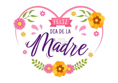 Feliz Dia De La Madre Illustration with Celebrating Happy Mother Day and Cute Kids in Flat Cartoon Hand Drawn for Web Banner or Landing Page Templates