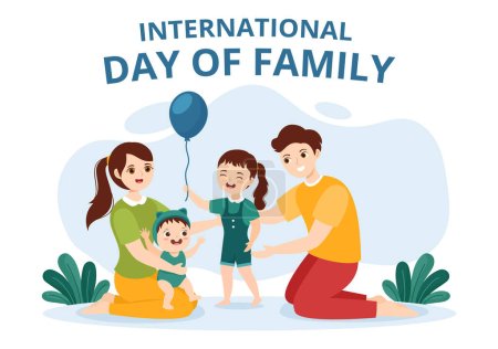 Journée internationale de l'illustration familiale avec les enfants, le père et la mère pour la bannière Web ou la page d'atterrissage dans des modèles de dessin animé plat dessinés à la main