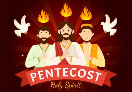 Illustration du Dimanche de Pentecôte avec Flamme et Saint-Esprit Colombe dans la Culture Religieuse Catholique ou Chrétienne
