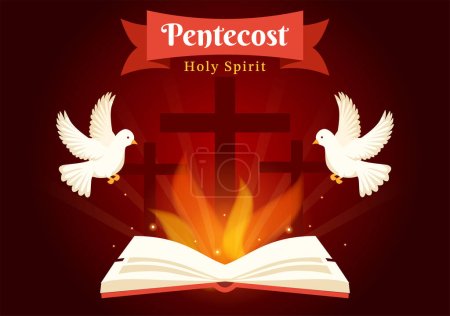 Pfingstsonntag Illustration mit Flamme und Heilig-Geist-Taube in Katholiken oder Christen Religiöse Kultur Feiertag Flache Cartoon handgezeichnete Vorlagen