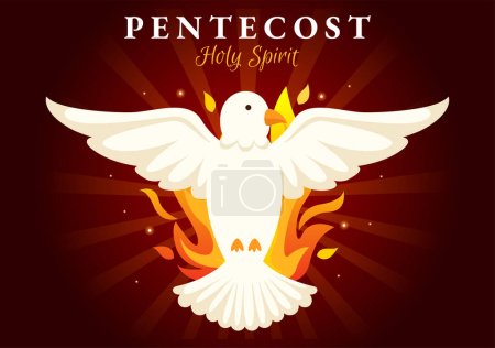 Illustration for Pentecost Sunday Illustration with Flame and Holy Spirit Dove in Catholics or Christians Religious Culture Holiday Flat Cartoon Hand Drawn Templates - Royalty Free Image