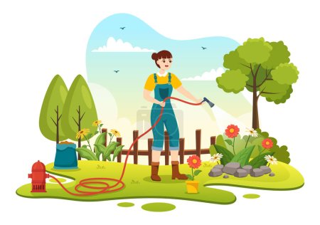 Gardener Illustration with Garden Tools, Farming, Grows Vegetables in Botanical Summer Gardening Flat Cartoon Hand Drawn for Landing Page Templates