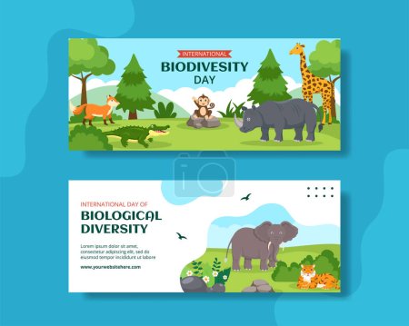 Illustration for World Biodiversity Day Horizontal Banner Cartoon Hand Drawn Templates Background Illustration - Royalty Free Image