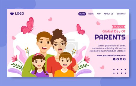 Illustration for Global Day of Parents Social Media Landing Page Cartoon Hand Drawn Template Background Illustration - Royalty Free Image