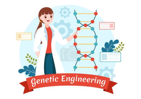 Illustration for Genetic Engineering and DNA Modifications Illustration with Genetics Research or Experiment Scientists in Flat Cartoon Hand Drawn Templates - Royalty Free Image