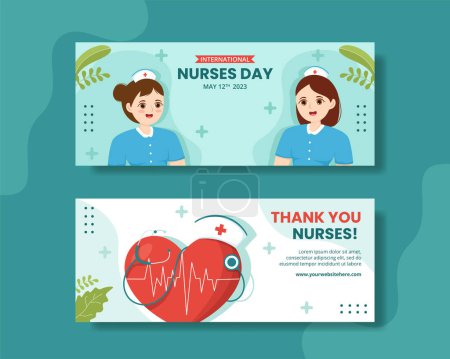 International Nurses Day Horizontal Banner Cartoon Hand Drawn Templates Background Illustration