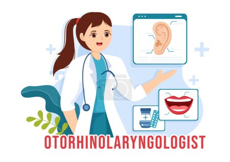Illustration for Otorhinolaryngologist Illustration with Medical Relating to the Ear, Nose and Throat in Healthcare Flat Cartoon Hand Drawn Landing Page Templates - Royalty Free Image