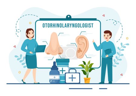 Illustration for Otorhinolaryngologist Illustration with Medical Relating to the Ear, Nose and Throat in Healthcare Flat Cartoon Hand Drawn Landing Page Templates - Royalty Free Image