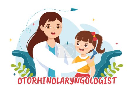 Illustration for Otorhinolaryngologist Illustration with Medical Relating to the Ear, Nose and Throat in Kids Healthcare Cartoon Hand Drawn Landing Page Templates - Royalty Free Image