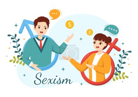 Illustration for Sexism Illustration with Gender Inequality Between Men and Women in Workplace or Social in Stop Discrimination Cartoon Hand Drawn Templates - Royalty Free Image