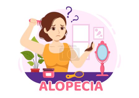 Illustration for Alopecia Illustration with Hair Loss Autoimmune Medical Disease and Baldness in Healthcare Flat Cartoon Hand Drawn Banner or Landing Page Templates - Royalty Free Image