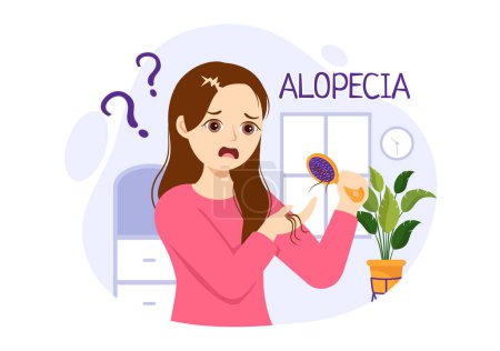 Alopecia Illustration with Hair Loss Autoimmune Medical Disease and Baldness in Healthcare Flat Cartoon Hand Drawn Banner or Landing Page Templates