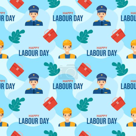 Illustration for Happy Labor Day Seamless Pattern Design Illustration with Different Professions in Element Template Hand Drawn - Royalty Free Image