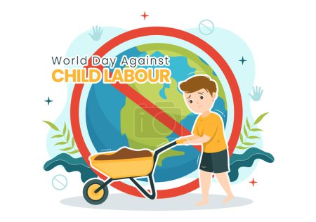Illustration for World Day Against Child Labour Illustration with Children Working for the Necessities of Life in Flat Kids Cartoon Hand Drawn for Campaign Templates - Royalty Free Image