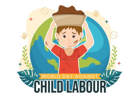 Welttag gegen Kinderarbeit Illustration mit Kindern, die für die Notwendigkeiten des Lebens in flachen Kinderkarikaturen arbeiten, handgezeichnet für Kampagnenvorlagen