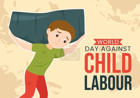 World Day Against Child Labour Illustration with Children Working for the Necessities of Life in Flat Kids Cartoon Hand Drawn for Campaign Templates