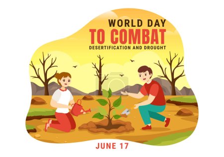 Illustration for World Day to Combat Desertification and Drought Vector Illustration with Turning the Desert Into Fertile Land and Pastures in Hand Drawn Illustration - Royalty Free Image