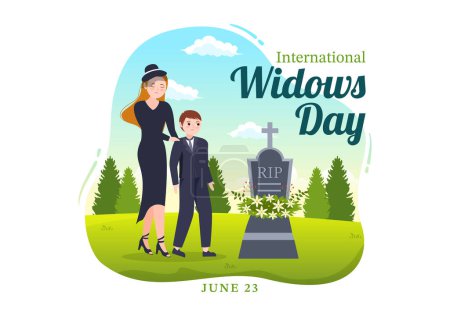 Illustration for International Widows Day Vector Illustration on June 23 with Woman Mourns and Injustice Faced by Widow and His Children in Hand Drawn Templates - Royalty Free Image