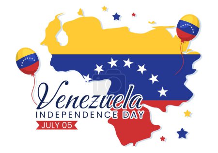 Téléchargez les illustrations : Happy Venezuela Independence Day Illustration vectorielle le 5 Juillet avec des drapeaux, ballon et confettis en fond de fête commémorative Modèle dessiné à la main - en licence libre de droit