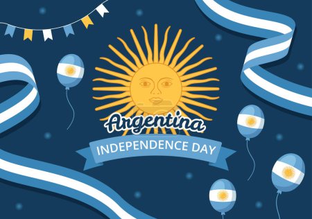 Illustration for Happy Argentina Independence Day on 9Th of july Vector Illustration with Waving Flag in Flat Cartoon Celebration Hand Drawn Landing Page Templates - Royalty Free Image