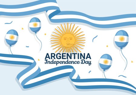 Téléchargez les illustrations : Joyeuse fête de l'indépendance de l'Argentine le 9ème jour de juillet Illustration vectorielle avec drapeau ondulé dans une bande dessinée plate Célébration dessinée à la main Modèles de page d'atterrissage - en licence libre de droit
