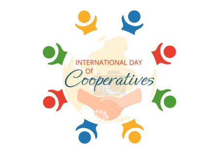 International Day of Cooperatives Vector Illustration with Hand, Earth Map or People in Flat Cartoon Hand Drawn Landing Page Background Templates