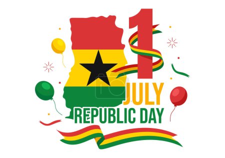 Illustration pour Illustration vectorielle du jour de la République du Ghana avec fond de drapeau agitant dans une bande dessinée plate dessinée à la main pour une bannière Web ou des modèles de page d'atterrissage - image libre de droit
