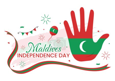 Ilustración de Feliz Día de la Independencia de Maldivas Ilustración vectorial el 26 de julio con bandera ondulada de Maldivas en dibujos animados planos Plantillas de fondo de la página de aterrizaje dibujada a mano - Imagen libre de derechos