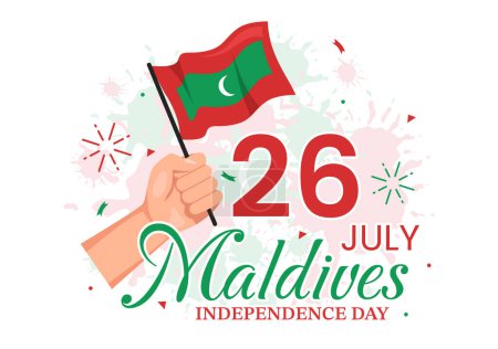 Ilustración de Feliz Día de la Independencia de Maldivas Ilustración vectorial el 26 de julio con bandera ondulada de Maldivas en dibujos animados planos Plantillas de fondo de la página de aterrizaje dibujada a mano - Imagen libre de derechos