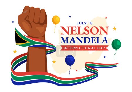 Ilustración de Feliz Nelson Mandela Día Internacional de la Ilustración de Vectores el 18 de julio con la bandera de Sudáfrica en dibujos animados planos Plantillas de página de aterrizaje dibujadas a mano - Imagen libre de derechos