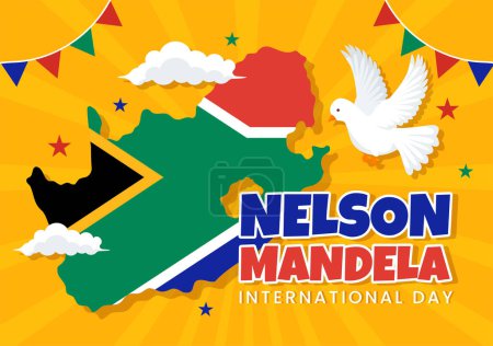 Ilustración de Feliz Nelson Mandela Día Internacional de la Ilustración de Vectores el 18 de julio con la bandera de Sudáfrica en dibujos animados planos Plantillas de página de aterrizaje dibujadas a mano - Imagen libre de derechos