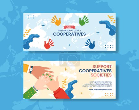 Téléchargez les illustrations : Journée internationale des coopératives Bannière horizontale Modèles dessinés à la main Illustration de fond - en licence libre de droit