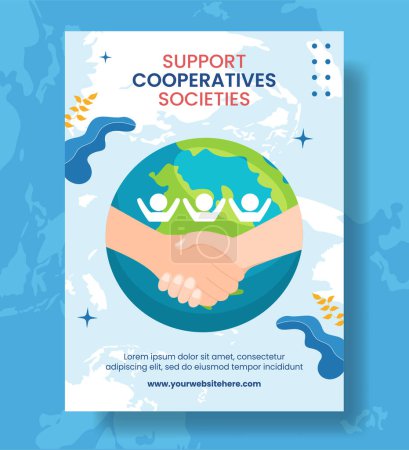 Téléchargez les illustrations : Journée internationale des coopératives Affiche verticale Modèles de dessin animé plat Illustration de fond - en licence libre de droit