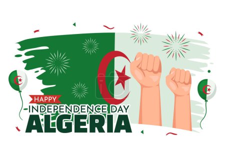 Ilustración de Feliz Día de la Independencia de Argelia Ilustración vectorial con bandera ondeante en caricatura plana Dibujado a mano Landing Page Plantillas de fondo verde - Imagen libre de derechos