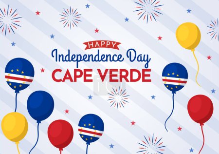 Ilustración de Feliz Día de la Independencia de Cabo Verde Ilustración vectorial con bandera ondeante en Happy Holiday el 5 de julio Plantillas planas de página de aterrizaje dibujadas a mano de dibujos animados - Imagen libre de derechos