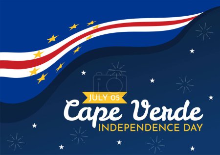 Ilustración de Feliz Día de la Independencia de Cabo Verde Ilustración vectorial con bandera ondeante en Happy Holiday el 5 de julio Plantillas planas de página de aterrizaje dibujadas a mano de dibujos animados - Imagen libre de derechos