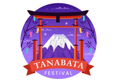 Illustration for Tanabata Festival Vector Illustration with People Wearing Kimono and Peonies Flowers in National Holiday Flat Cartoon Hand Drawn Templates - Royalty Free Image