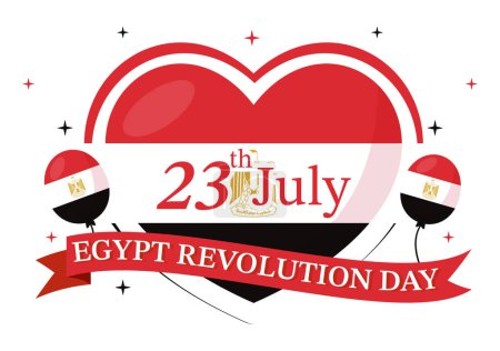 Téléchargez les illustrations : Illustration vectorielle du jour de la révolution égyptienne le 23 juillet avec un fond de drapeau ondulé dans les modèles de page d'atterrissage dessinés à la main de dessin animé plat de fête nationale - en licence libre de droit
