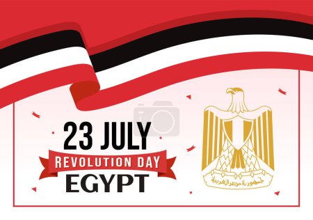 Illustration vectorielle du jour de la révolution égyptienne le 23 juillet avec un fond de drapeau ondulé dans les modèles de page d'atterrissage dessinés à la main de dessin animé plat de fête nationale