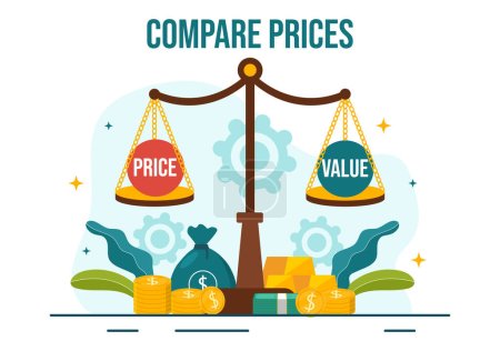 Illustration for Compare Prices Vector Illustration of Inflation in Economy, Scales with Price and Value Goods in Flat Cartoon Hand Drawn Landing Page Templates - Royalty Free Image