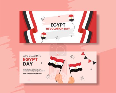 Téléchargez les illustrations : Gabarits dessinés à la main de bande dessinée de bannière horizontale de jour de révolution d'Egypte Illustration de fond - en licence libre de droit