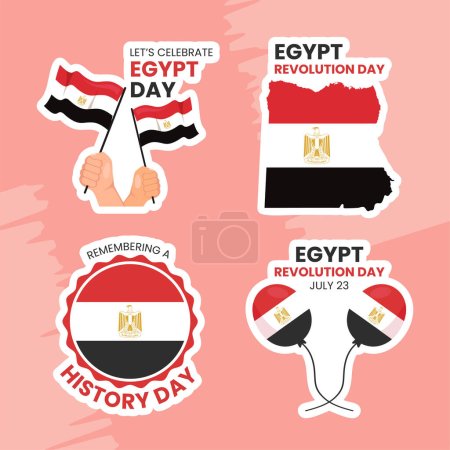 Téléchargez les illustrations : Égypte Jour de la révolution Étiquette plat dessin animé à la main Modèles Illustration de fond - en licence libre de droit